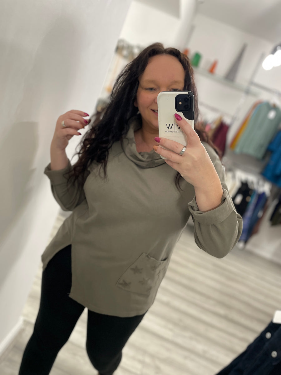 Scarlett Cowel Neck Khaki White Wall Clothing Company