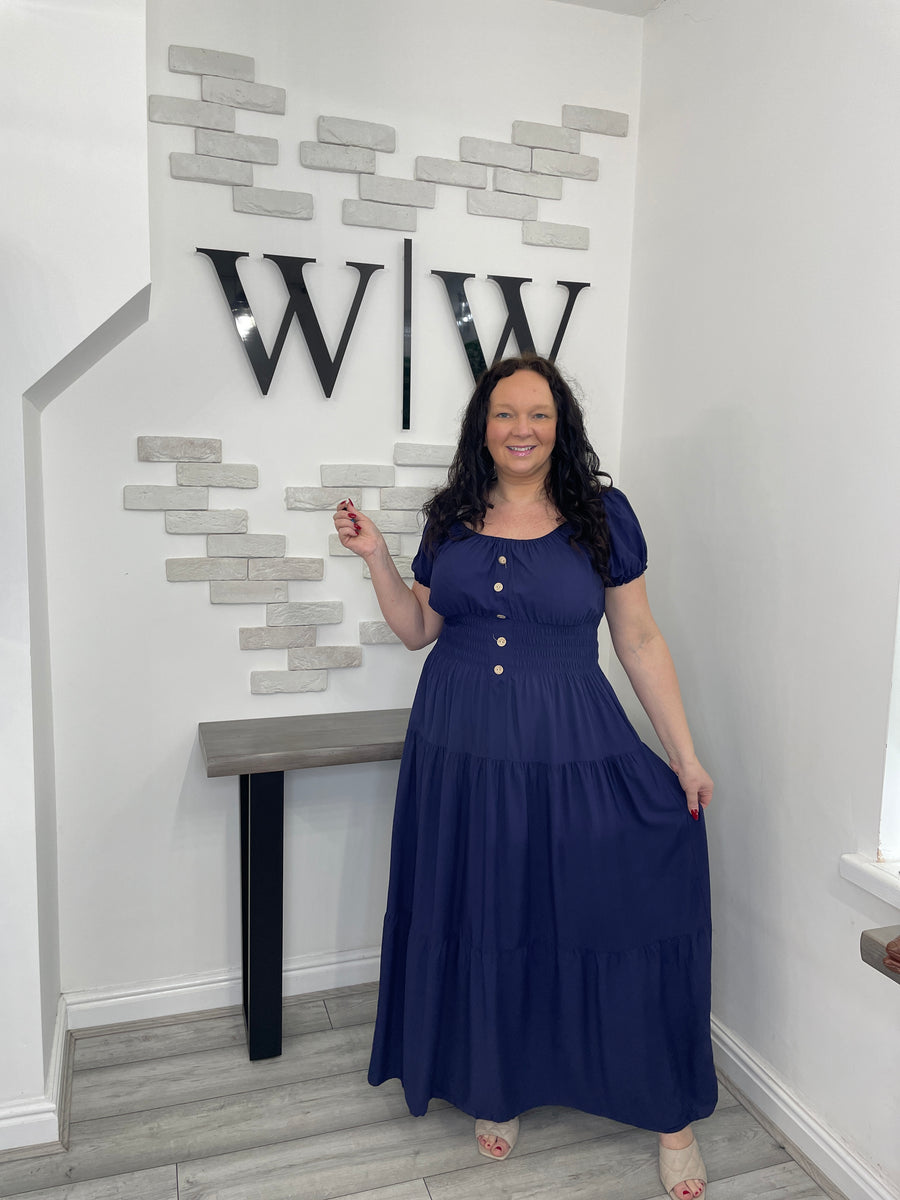 Lilibet Maxi Dress Navy White Wall Clothing Company