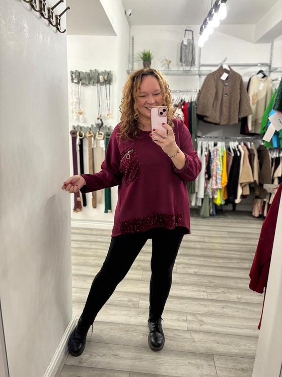 Phoenix Sequin Top- Wine Red