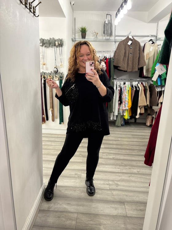 Phoenix Sequin Top- Black