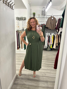 Neve Pleated Dress- Khaki