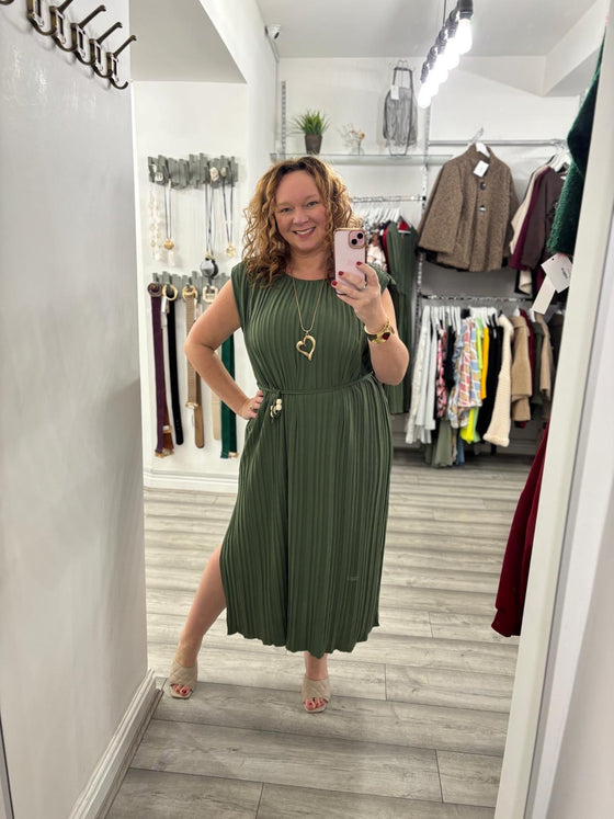 Neve Pleated Dress- Khaki