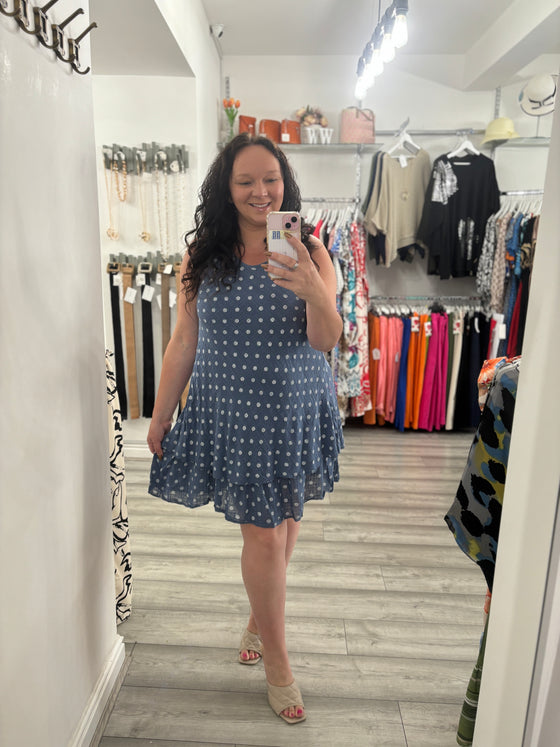 Dotty Cotton Dress - Blue