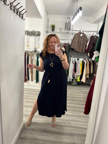  Neve Pleated Dress- Navy