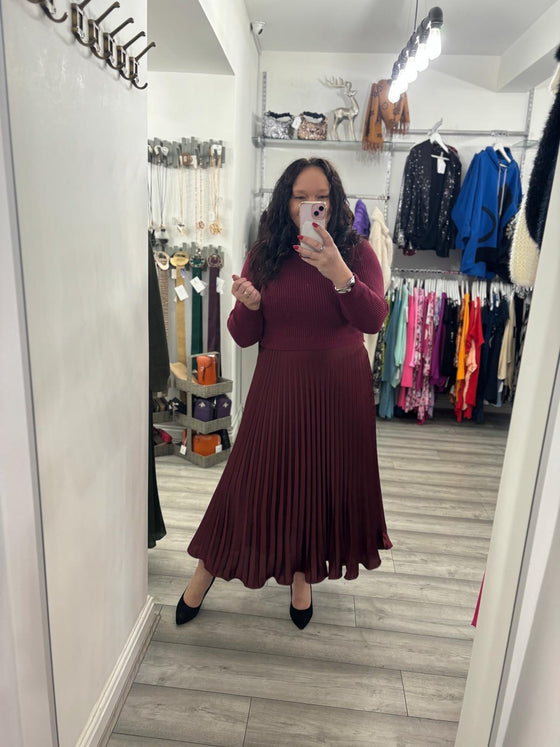 Pamona Pleated Dress- Wine Red