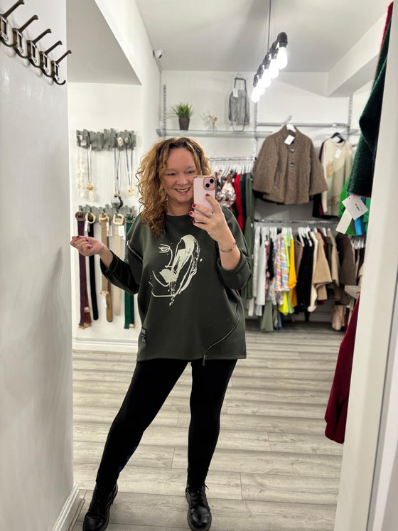 Hadley Zip Top- Khaki